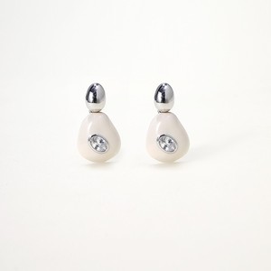 Water Drop <b>Stud</b> Earrings Faux Pearl White <b>Silver</b> Bezel Setting Women's Everyday Wear - Product Image 1