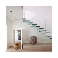 Escalier flottant traditionnel en acier inoxydable et verre trempé sans cadre avec solution personnalisée pour villa, appartement, usage intérieur