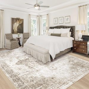 Area <strong>Rug</strong> 8x10 Washable Non-Slip Soft Low Pile Vintage <strong>Boho</strong> Medallion Distressed Retro Indoor <strong>Rug</strong> (Taupe 8'x10') - Product Image 2