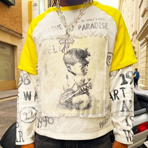 Custom Heavyweight Streetwear Mens Layer Long Sleeve t <b>Shirts</b> Cotton Oversized Applique Patch Double Layer Long Sleeve T-<b>shirt</b> - Product Image 3