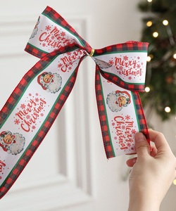 LINGKAI Vintage Santa Claus Gnome Dwarf Printed Eco-Friendly Merry Christmas Satin <b>Wire</b> <b>Ribbon</b> Tree Bow DIY Craft Holiday Decor - Product Image 6