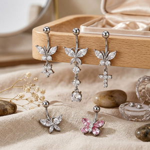 <span class=keywords><strong>Piercing</strong></span> de <span class=keywords><strong>nombril</strong></span> tendance en acier chirurgical, motif papillon et croix, orné de zircon, étanche, bijoux de <span class=keywords><strong>piercing</strong></span> pour le ventre - Product Image 1