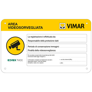 Vimar Video Surveillance Area <b>Sign</b> 10 In X 6.4 In X 2 In Security Door Use - Product Image 1