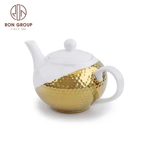 Fabriek Groothandel Prijs Porselein Wit Glazuur Kleur Vergulde Ronde Keramische Kleine Pot Thee Set Bone China Koffie Water Theepot