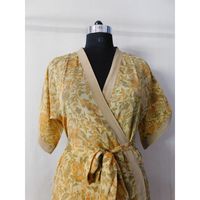 Robe tunique longue en soie vintage pour femmes Silhouette droite Style bohème décontracté Taille naturelle Portable comme Sari