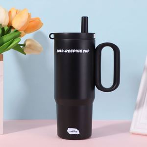 24oz 720ml Travel Car <b>Macaron</b> Handle Tumbler Vacuum Mug Lid Straw Non-Slip Base OEM ODM Vibrant Color - Product Image 2