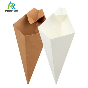 Printon 12oz 16oz Custom Printed Disposable Kraft Paper Fires Chip Cone Bubble Waffle French Fry Cups