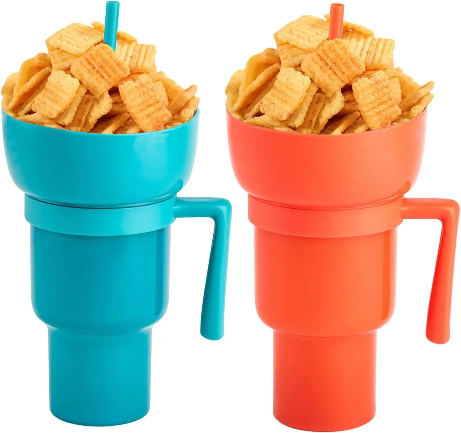 Wholesale Pop 32 Oz Stadium Plastic Tumbler Mainstays Snack-and-drink Cup Popcorn Chips Cola Mug Cup With Snack Tray Bowl Straw