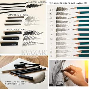 EVAZAR Londres 44 pièces de fournitures <span class=keywords><strong>d</strong></span>'art pour le <span class=keywords><strong>dessin</strong></span> et le croquis, comprenant des crayons et des bâtonnets de graphite et de fusain, ainsi que des accessoires - Product Image 4