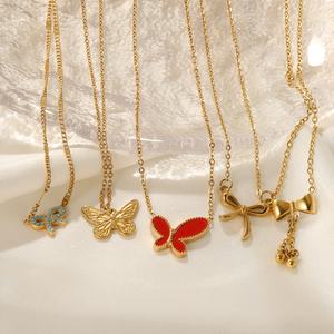 Collar con Colgante de Concha y Lazo, Simple y Bonito, Resistente al Agua, Chapado en Oro de 18K, Acero Inoxidable, para Mujer - Product Image 1