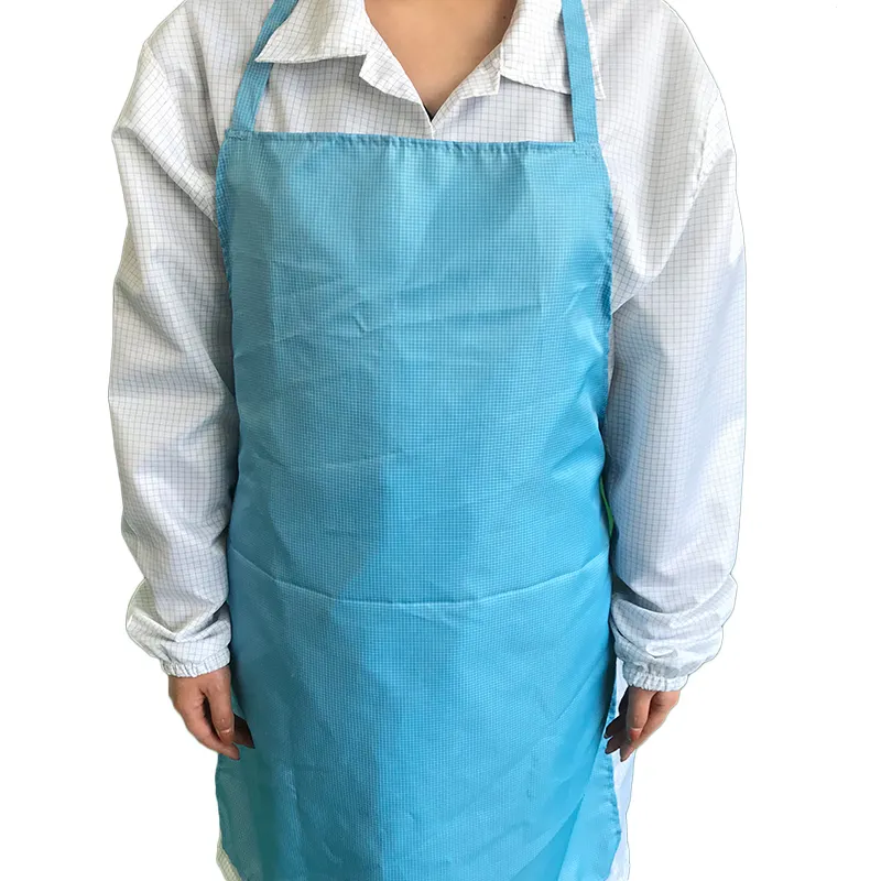 Factory Supply OEM Logo 98% Polyester 2%Carbon Fiber ESD Work Wear 5mm Grid Antistatic ESD Clean Room ESD Apron