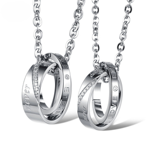 18K PVD Gold Stainless Steel Couple <b>Ring</b> Pendant <b>Necklaces</b> | Matching His and Hers Circle Charm <b>Necklace</b> Set for Lovers - Product Image 1