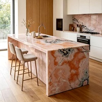 Table de cuisine multifonctionnelle intégrée avec évier, en marbre naturel rose agate coloré, style moderne et luxueux pour hôtel