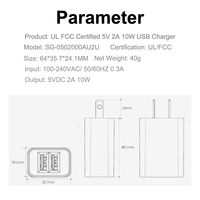 Adaptateur secteur mural de voyage double USB 2 ports homologué FCC, 5V 2A 10W, pour iPhone/Samsung