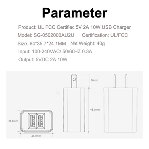 Adaptador <span class=keywords><strong>de</strong></span> Corriente <span class=keywords><strong>de</strong></span> Pared <span class=keywords><strong>de</strong></span> Viaje con Doble Puerto USB 2, Aprobado por UL/FCC, Enchufe <span class=keywords><strong>de</strong></span> CA Estadounidense, 5V 2A 10W, para <span class=keywords><strong>iPhone</strong></span>/Samsung - Product Image 6