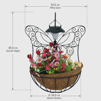 Panier de Jardin Suspendu Papillon Solaire avec Doublure en Fibre de Coco et Cadre en Fer Thermolaqué pour Décoration Quotidienne de Patio