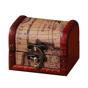 Mystic Arts Vintage Wooden Storage Box Mini Flip Lid <b>Map</b> Pattern Jewelry Desktop Organizer 6036J - Product Image 5