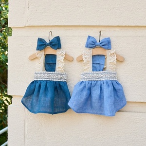 Blue Lace Trim Dog Dress with Bow Hairpin Set Breathable Pet Sundress for Small Dogs Bichon <strong>Maltese</strong> - Product Image 2