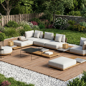 Ensemble <span class=keywords><strong>de</strong></span> canapés modulaires d'extérieur en teck massif <span class=keywords><strong>de</strong></span> luxe avec dossier tressé - Product Image 5