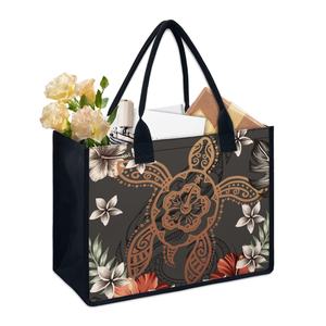 Bolsos de playa con estampado Tribal polinesio para mujer, flor de hibisco <span class=keywords><strong>hawaiana</strong></span> con <span class=keywords><strong>tatuaje</strong></span>, patrón de <span class=keywords><strong>tortuga</strong></span> marina, bolsos de lona para mujer - Product Image 2