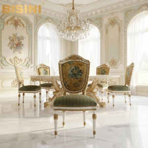 Chaise de salle à manger rembourrée inspirée de la princesse parisienne, chaise sans accoudoirs en bois sculpté blanc doré, chaise d'appoint en velours vert floral - Product Image 2