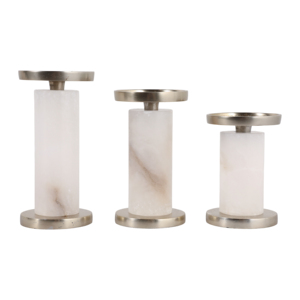Portacandele in Alabastro con Base in Pietra e Bordo in Metallo, Centrotavola Decorativo - Product Image 4