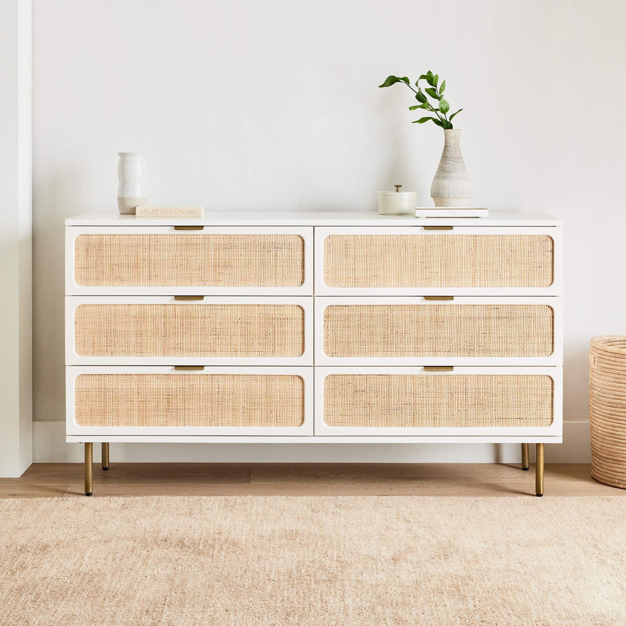Modern in Ash Wood Structure Bedroom Metal Handle 6-Drawer Corner Furniture Double Wood Dresser