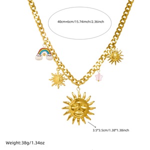 Gold Plated Stainless Steel Sun Face Ceramic Rainbow Pendant Necklace <b>Bracelet</b> <b>Set</b> Unisex Jewelry Fashion Accessory - Product Image 4