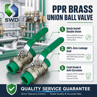 Vanne à boisseau sphérique double union manuelle en laiton et PPR vert de 20 mm – Vanne d'eau OEM