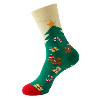 Chaussettes mi-mollet à motif jacquard Noël, sapin, Père Noël, dessin animé, à revers haut, style mode
