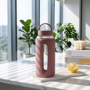 800ml Sport Glass Water Bottle with Silicone Sleeve Reusable Clear Drinking Beverage <b>Flask</b> for Gym Outdoor Travel Yoga Use - Product Image 1
