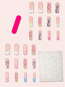 Usine en gros de haute qualité ABS matériel 24 pièces <span class=keywords><strong>multicolore</strong></span> imprimé cercueil <span class=keywords><strong>faux</strong></span> ongles à la mode Ballet doigt Application - Product Image 2