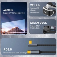 Câble USB3.1 Gen2 Type C C en PVC/Nylon à angle droit, 5A 100W PD, charge rapide, synchronisation des données 10 Gbps, transmission vidéo 4K 60 Hz, ordinateur