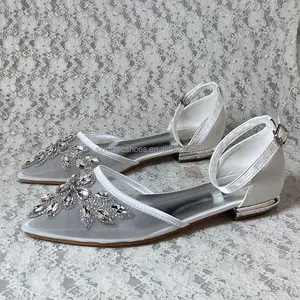 Элегантные женские атласные сетчатые туфли на плоской подошве с острым носком и ремешком на щиколотке свадебные туфли с кристаллами и аппликацией для вечеринки на каблуке для матери