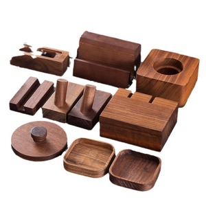 Ornements en bois Senyang, base ronde sculptée en noyer noir, décoration d'intérieur, fournitures artisanales - Product Image 2