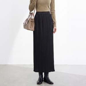 Women's Loose Miyake Vintage <b>Pleated</b> Minimalist Style A-Line Mid <b>Black</b> <b>Skirt</b> Breathable High Quality Elastic Waist Eco-Friendly - Product Image 4