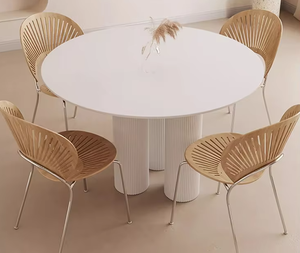 Design moderne nordique <span class=keywords><strong>France</strong></span> crème blanc pierre ardoise ronde salle à manger Table ensemble 6 places Restaurant Table et 4 chaises meubles - Product Image 1