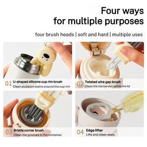 Multifunzionale cartone animato isolato tazza di acqua spazzola bottiglia strumento di pulizia <span class=keywords><strong>Gap</strong></span> 4 in 1 coniglio tazza coperchio spazzola per pulire la tazza - Product Image 6