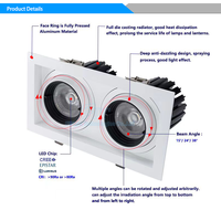 Carré Dimmable COB LED Encastré Downlights 8W 10W 15W Double Tête Plafond Spots Éclairage Intérieur Grille Lumières