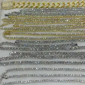 Pulseira de colar vvs moissanite, atacado, iced out, 925, corrente de tênis diamante, colar, 3mm, 4mm, 5mm, 6mm, 8mm, personalizado, 10k, 14k, ouro