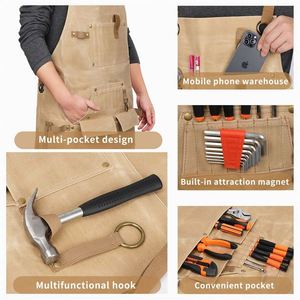 Free Sample Cross Multip Pocket Adjustable <b>Apron</b> Unisex Canvas Heavy Duty <b>Waterproof</b> Tool Work <b>Apron</b> - Product Image 5