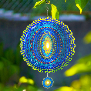 Tourniquet à vent Mandala 12 pouces en acier inoxydable découpé au laser 3D, motif géométrique - Tourniquet à vent suspendu, Tourniquet à vent hélicoïdal - Product Image 4