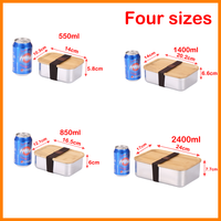 Caja Bento de acero inoxidable 304 para adultos, apta para microondas, lavavajillas, a prueba de fugas, fiambrera de madera para niños