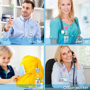 Porte-<span class=keywords><strong>badge</strong></span> rétractable en métal argenté léger avec porte-carte, anneau porte-clés, clip ceinture et <span class=keywords><strong>cordon</strong></span> en nylon pour infirmière - Product Image 5