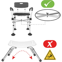 Chaise de douche réglable en hauteur en aluminium rembourrée (capacité 150 kg) Siège antidérapant Dossier amovible Personnes âgées Noir 50-60 cm Siège