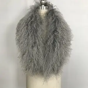 Collar de piel de cordero mongol rizado de piel de oveja de invierno personalizado para mujer