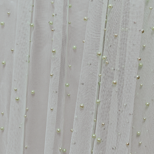 Tule Beaded Verde Claro de Alta Brilho 6 # 550 <span class=keywords><strong>4</strong></span> # Tecido de Malha com 550 Pérolas 100% Poliéster Luxuoso e Respirável para Vestidos e Trajes - Product Image 2