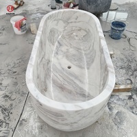 Baignoire autoportante moderne HADUN avec surface en pierre solide, drain en marbre naturel pour hôtels et bébés