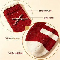 Chaussettes de Noël pour femmes, rayées rouge et blanc, avec nœud brodé, à pois, en coton, mi-mollet, cadeau de Noël