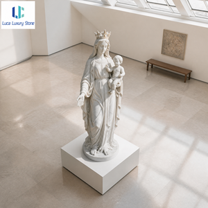 Statua di <span class=keywords><strong>Madonna</strong></span> con Bambino in Marmo Bianco Naturale Luca, Scultura Religiosa Intagliata a Mano per Altare di Chiesa, Santuario, Cappella, Culto - Product Image 6